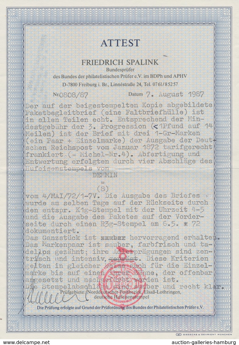 Deutsches Reich - Hufeisenstempel: DEMMIN 4 MAI 72 Auf Paketbegleitbrief Mit Kleiner Schild 3x 1 Gr - Máquinas Franqueo (EMA)