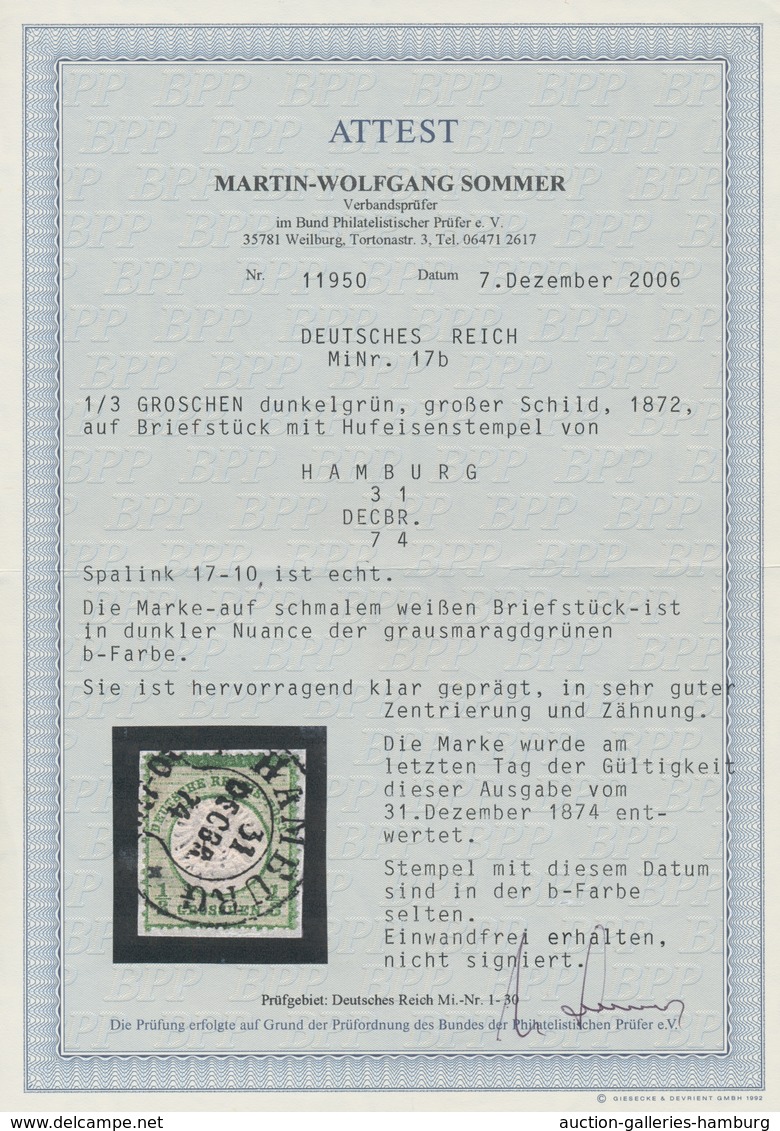 Deutsches Reich - Hufeisenstempel: HAMBURG 31 DECBR (18)74 LETZTTAGS-STEMPEL Auf Gr. Schild 1/3 Gr D - Franking Machines (EMA)