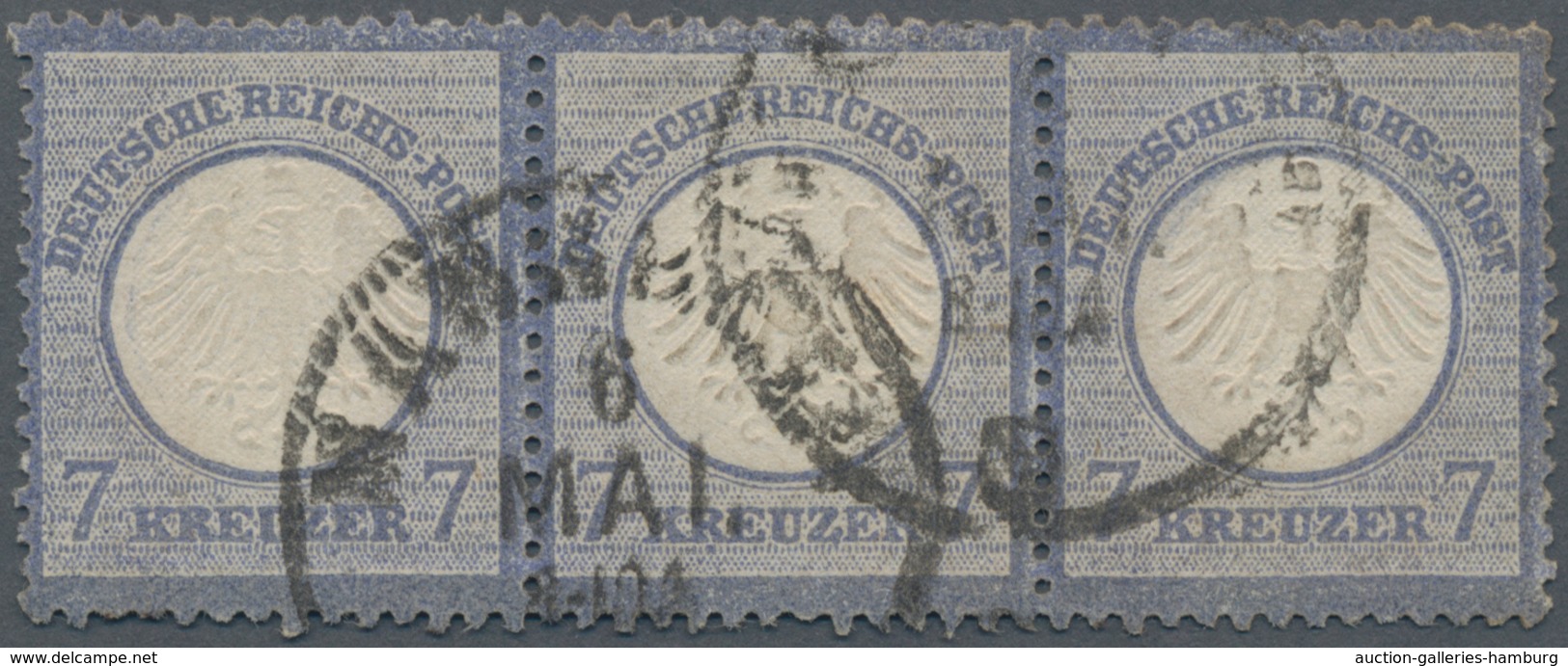 Deutsches Reich - Brustschild: 1872, Kleiner Schild 7 Kr. Ultramarin Im 3er Streifen Mit K1 "MANNHEI - Sonstige & Ohne Zuordnung