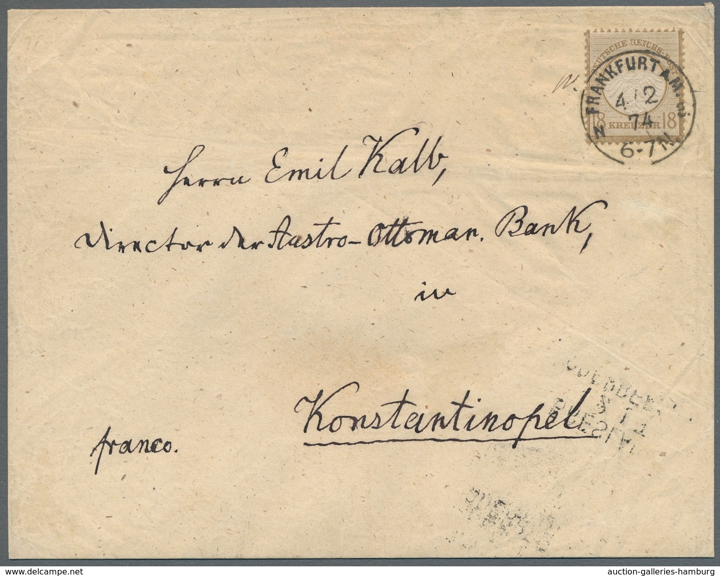 Deutsches Reich - Brustschild: 1872; Kleiner Schild 18 Kreuzer Als Solofrankatur Gestempelt "Frankfu - Sonstige & Ohne Zuordnung