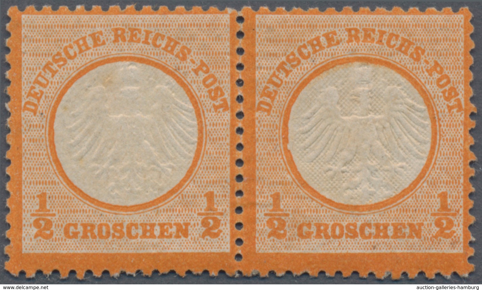 Deutsches Reich - Brustschild: 1872, 1/2 Gr. Orange, Kleiner Schild Im Waagerechten Paar, Leicht Ang - Sonstige & Ohne Zuordnung