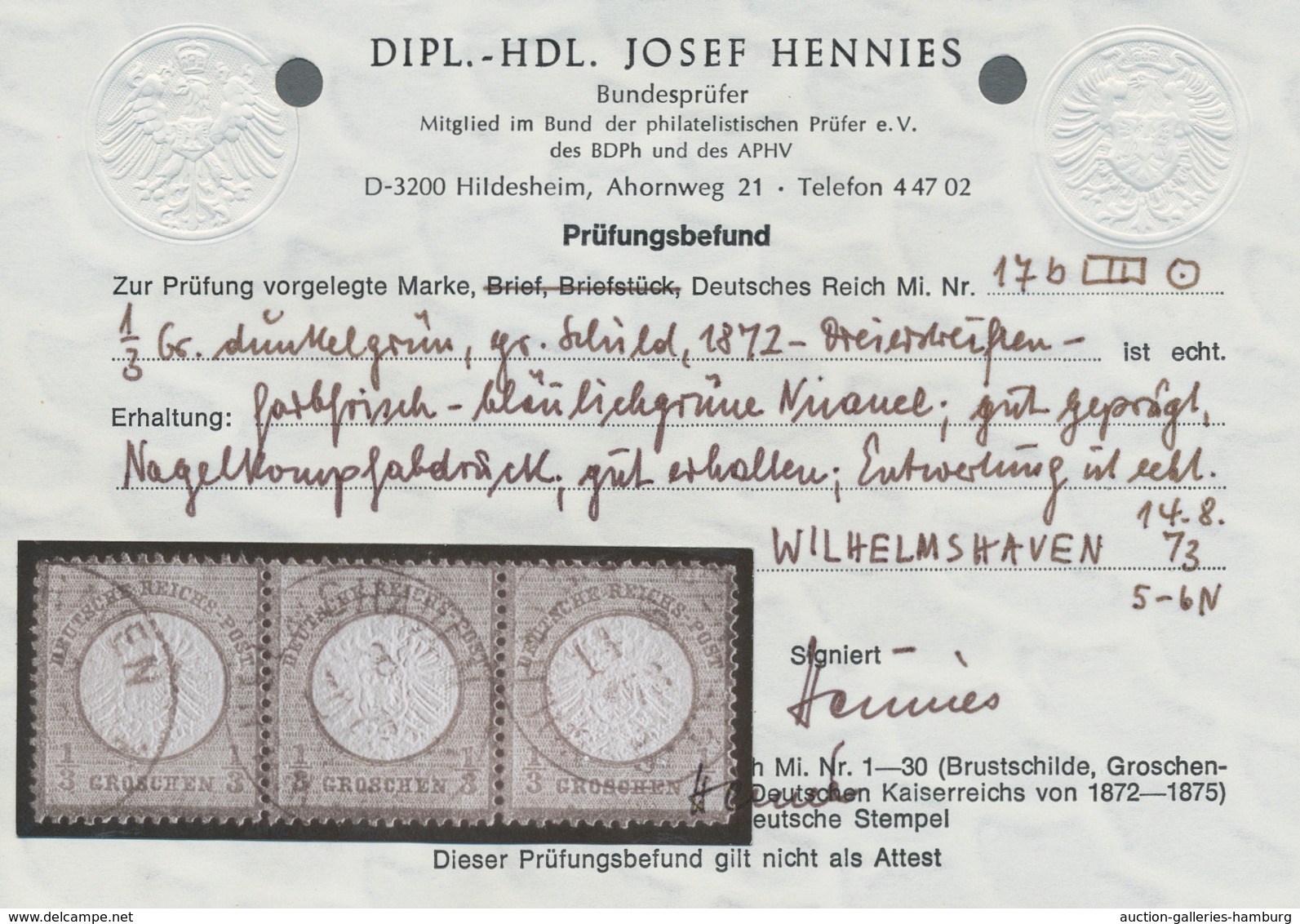 Deutsches Reich - Brustschild: 1872; Großer Schild 1/3 Groschen Dunkelgrün Im Waagerechten Dreierstr - Sonstige & Ohne Zuordnung