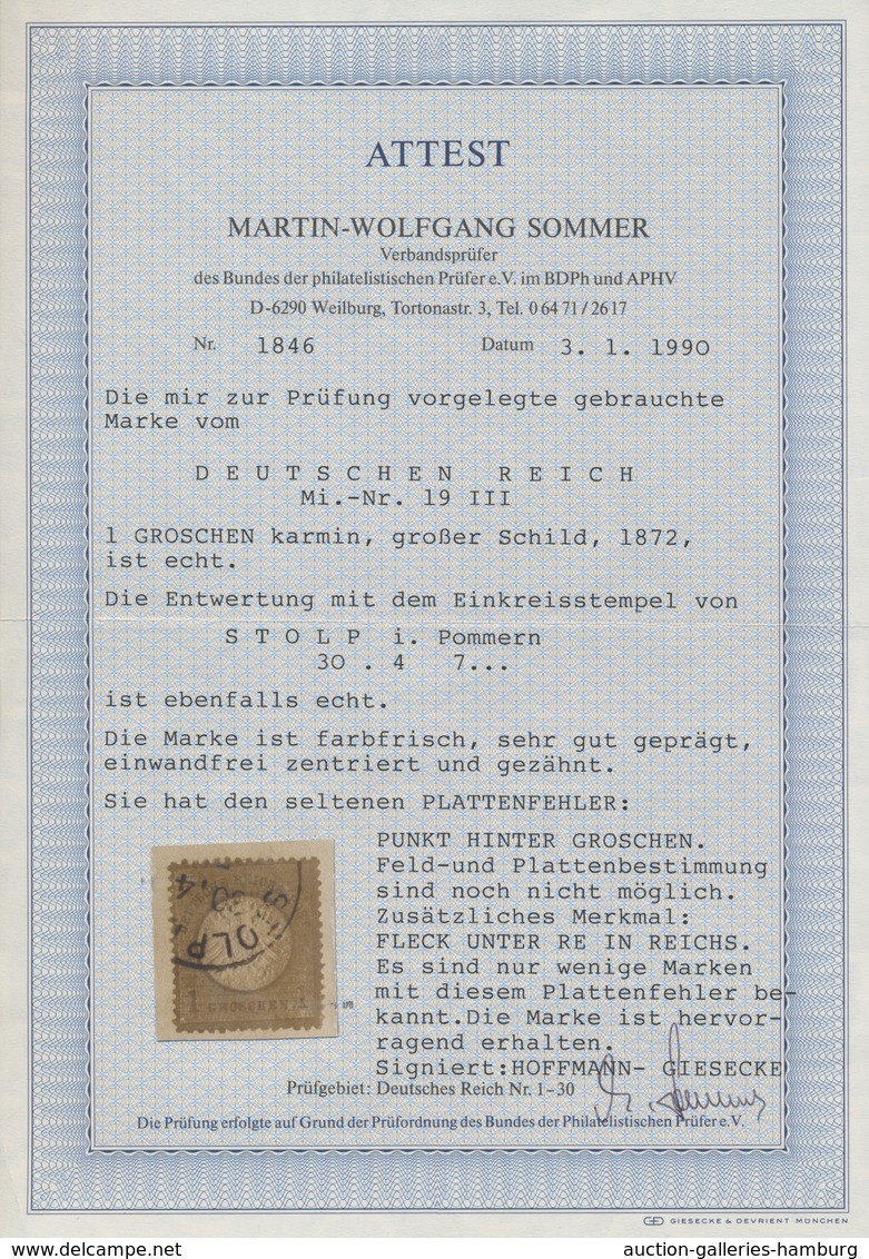 Deutsches Reich - Brustschild: 1872, Großer Schild 1 Gr. Karmin Mit Sehr Seltenem Plattenfehler III: - Sonstige & Ohne Zuordnung