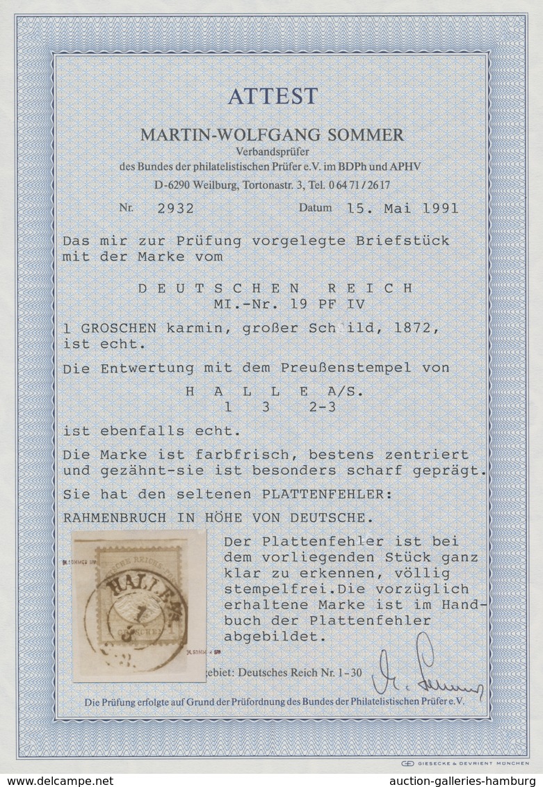 Deutsches Reich - Brustschild: 1872, Großer Schild 1 Gr. Karmin Mit Sehr Seltenem Plattenfehler IV: - Sonstige & Ohne Zuordnung