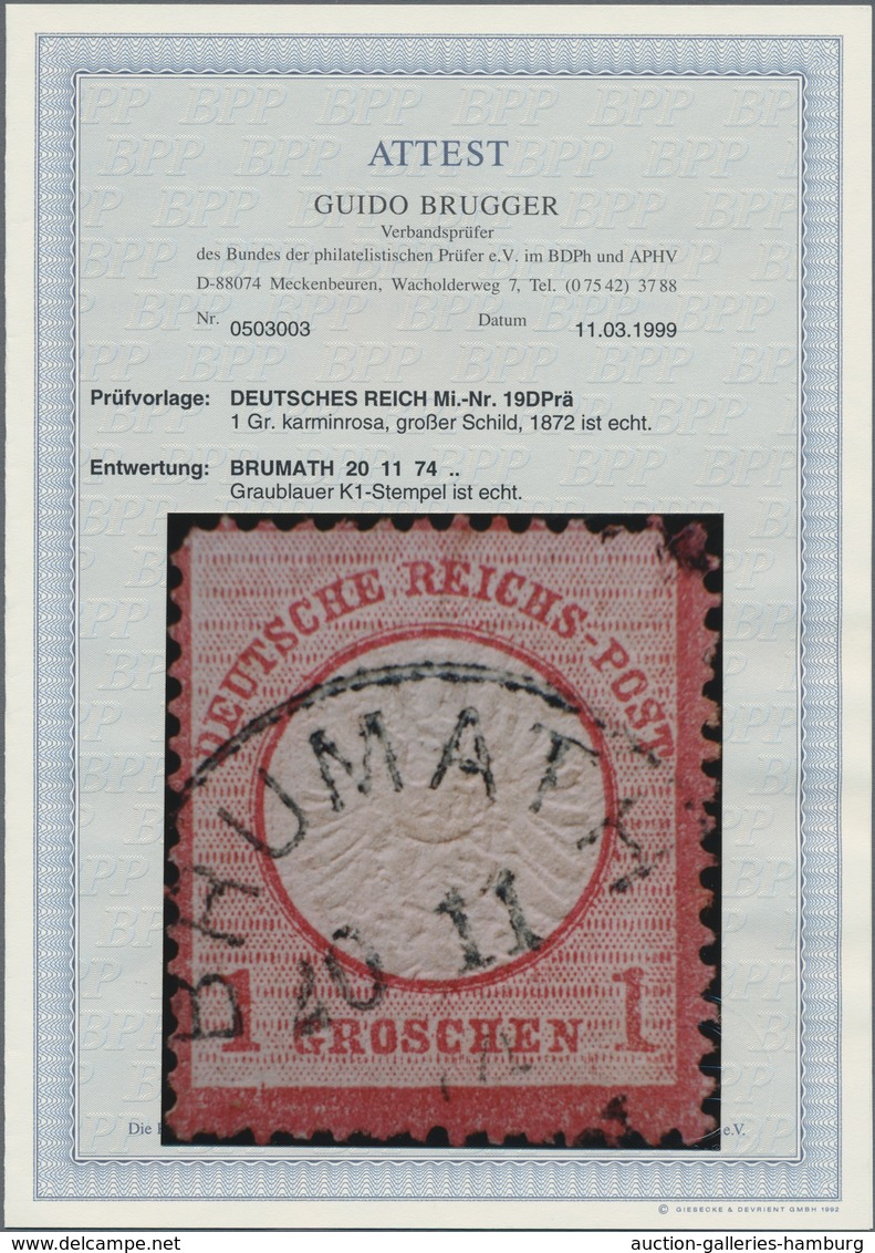 Deutsches Reich - Brustschild: 1872, Großer Schild 1 Gr. Karmin Mit DOPPELPRÄGUNG Und K1 "BRUMATH 10 - Sonstige & Ohne Zuordnung