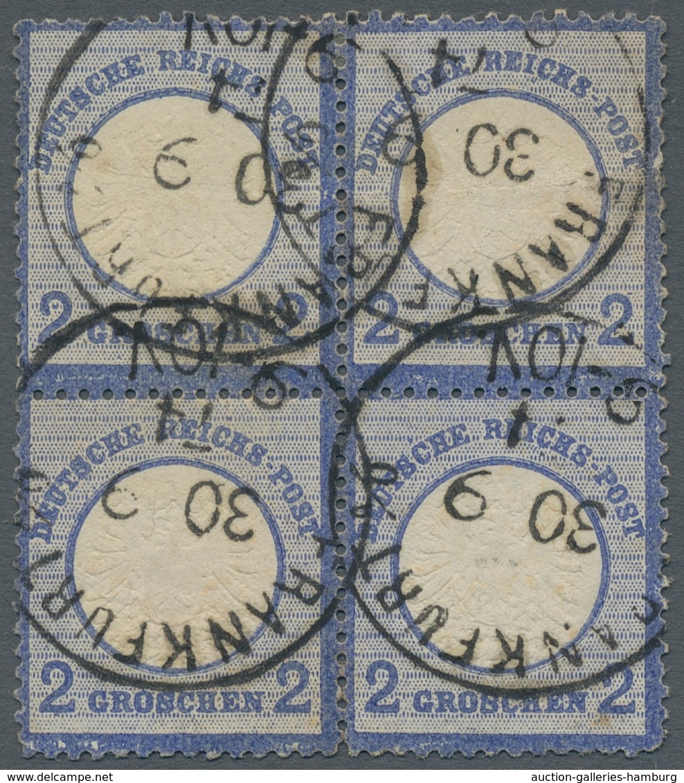 Deutsches Reich - Brustschild: 1872; Großer Schild 2 Groschen Blau Im Viererblock Gestempelt "Frankf - Sonstige & Ohne Zuordnung