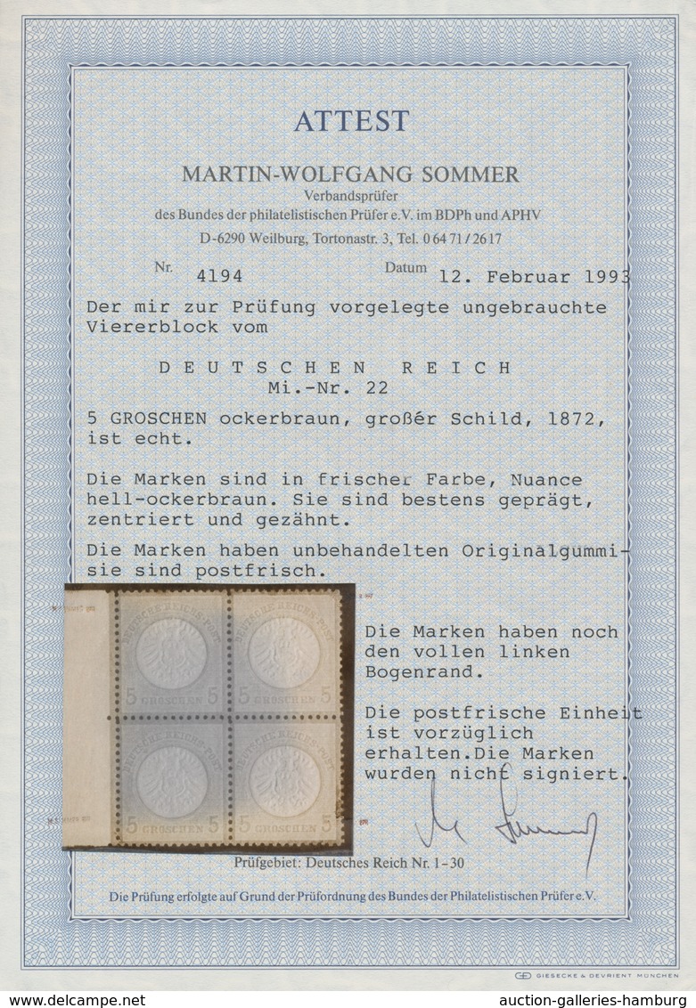 Deutsches Reich - Brustschild: 1872, Großer Schild 5 Gr. Hellockerbraun Im POSTFRISCHEN VIERER-BLOCK - Other & Unclassified