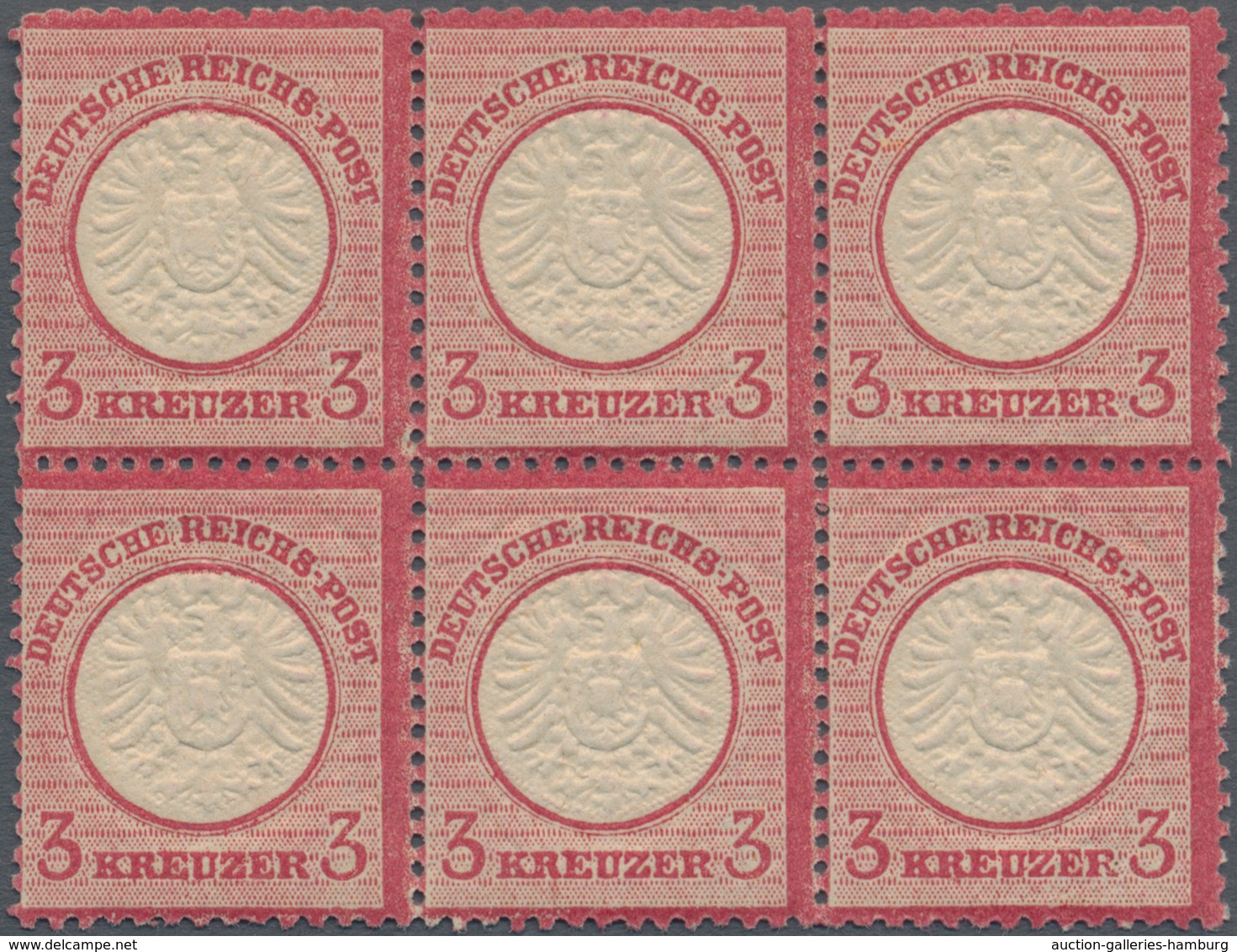 Deutsches Reich - Brustschild: 1874, Großer Schild 3 Kr. Karmin POSTFRISCHER Sechser-Block Mit Platt - Sonstige & Ohne Zuordnung