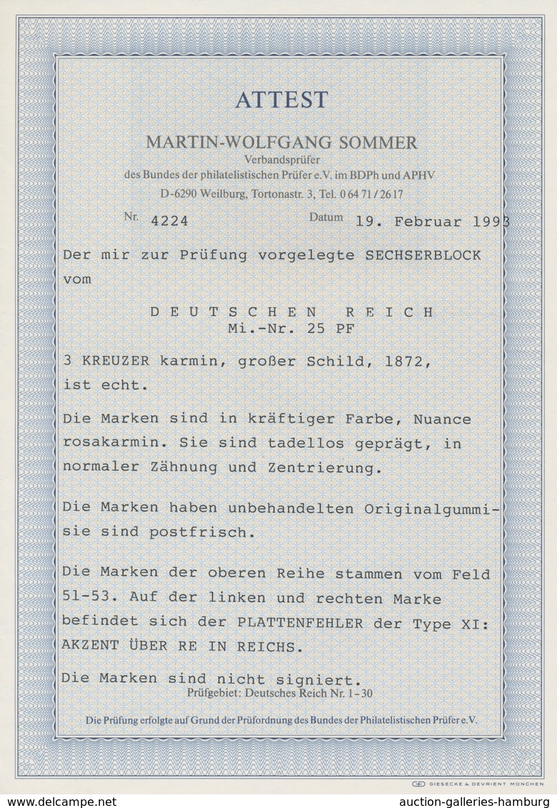 Deutsches Reich - Brustschild: 1874, Großer Schild 3 Kr. Karmin POSTFRISCHER Sechser-Block Mit Platt - Sonstige & Ohne Zuordnung