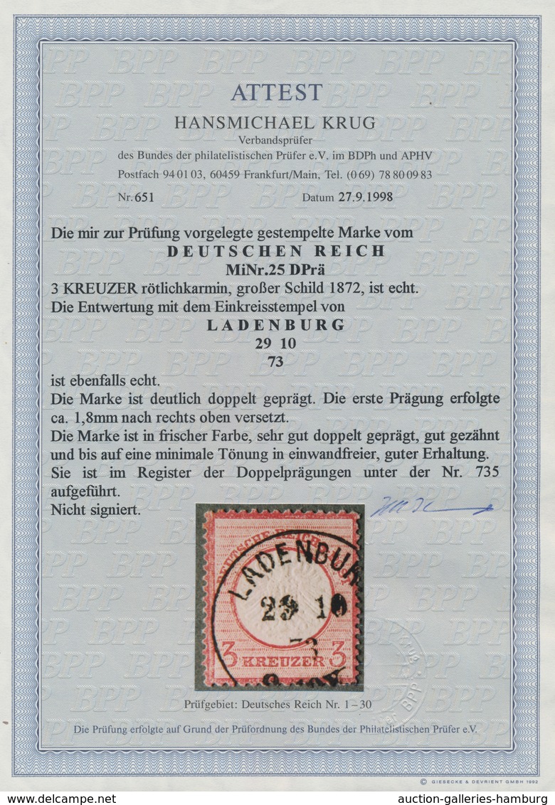 Deutsches Reich - Brustschild: 1872, Großer Schild 3 Kr. Karmin Doppelprägung Des Mittelstückes Mit - Sonstige & Ohne Zuordnung