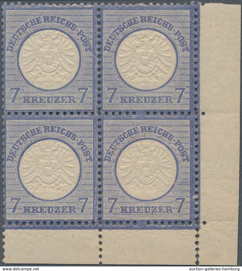 Deutsches Reich - Brustschild: 1872, Großer Schild 7 Kr. Blau Im POSTFRISCHEN ECKRAND-VIERERBLOCK Re - Other & Unclassified