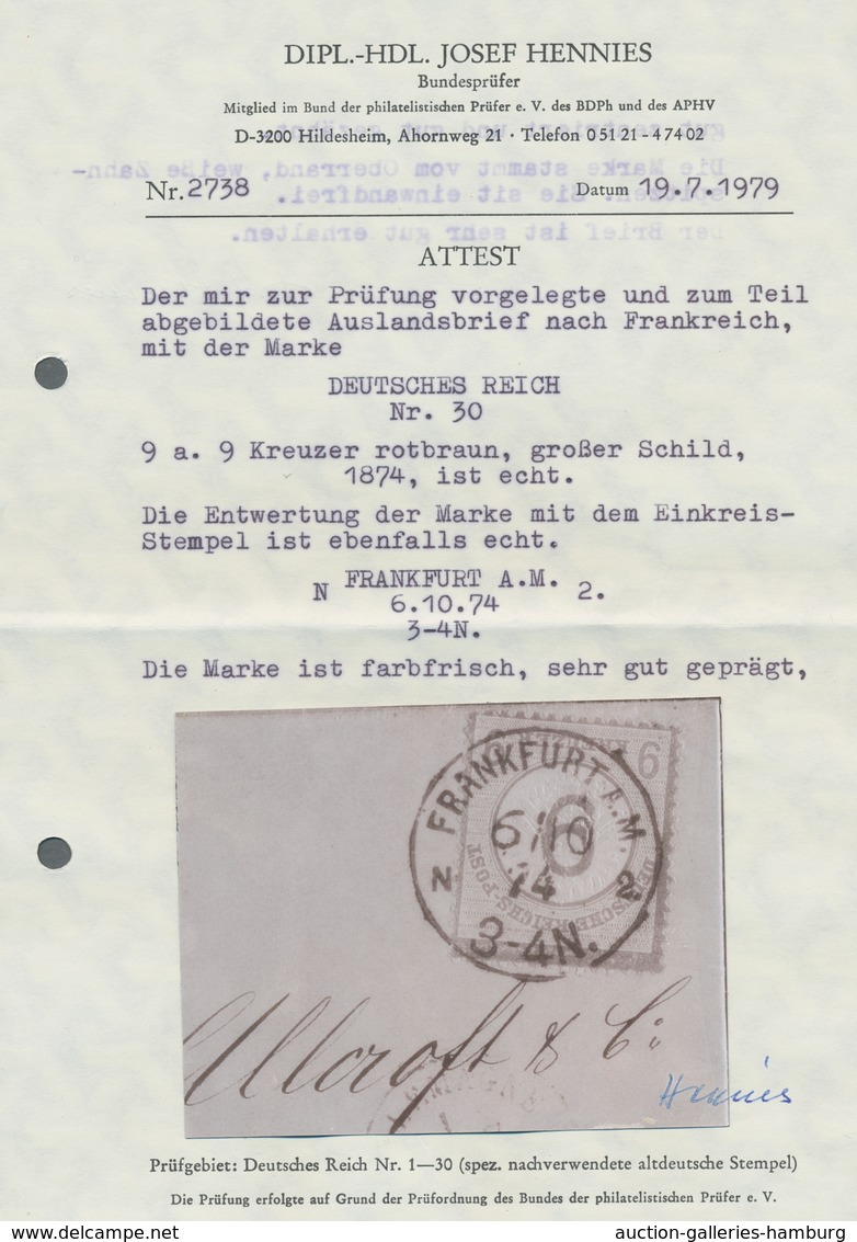 Deutsches Reich - Brustschild: 1872; 9 Auf 9 Kreuzer Rotbraun Als Solofrankatur Gestempelt "Frankfur - Sonstige & Ohne Zuordnung