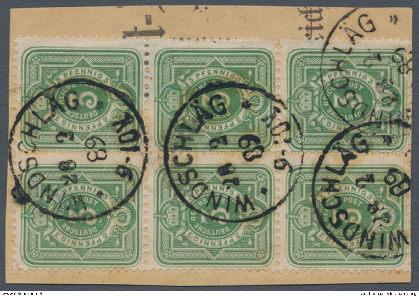 Deutsches Reich - Pfennig: 1880, 3 Pfg. Im 6er-Block Auf Briefstück Mit Glasklaren Abschlägen "WINDS - Sonstige & Ohne Zuordnung