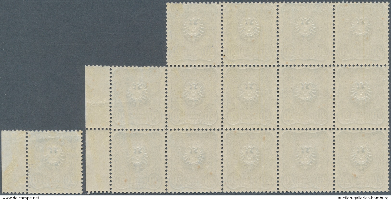 Deutsches Reich - Pfennig: 1882 - 1885, 20 Pfennig Hellblau, Frühauflage Im 14er-Block + Einzelmarke - Sonstige & Ohne Zuordnung
