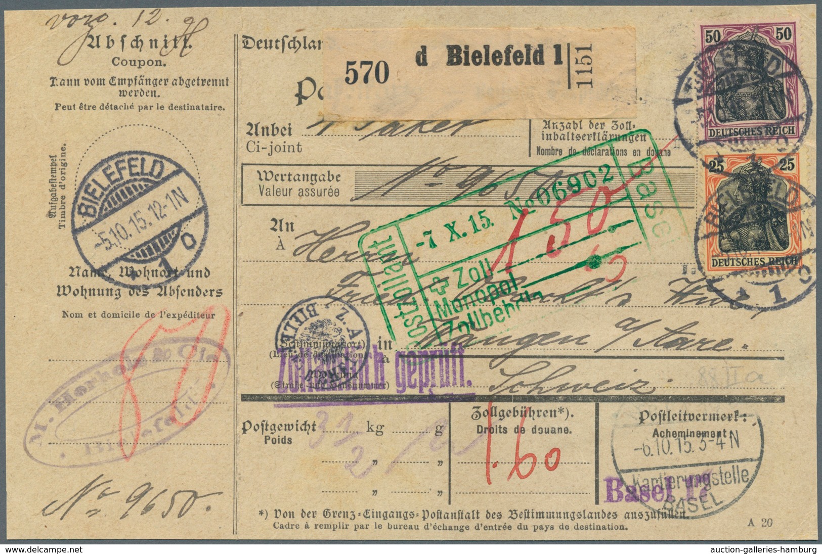 Deutsches Reich - Germania: 1915, 5.10., Germania 25 Pf Metallisch Glänzend, 50 Pf U. Rs 5 Pf Auf Au - Sonstige & Ohne Zuordnung