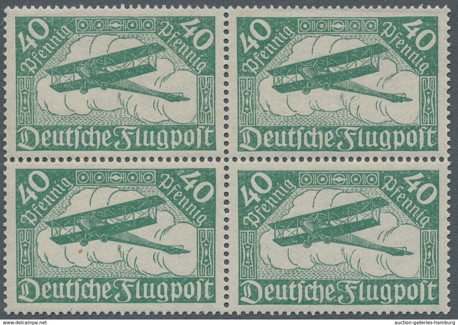 Deutsches Reich - Inflation: 1919, "40 Pfg. Blassgrün", Postfrischer Viererblock, Ein Wert Im Oberen - Unused Stamps