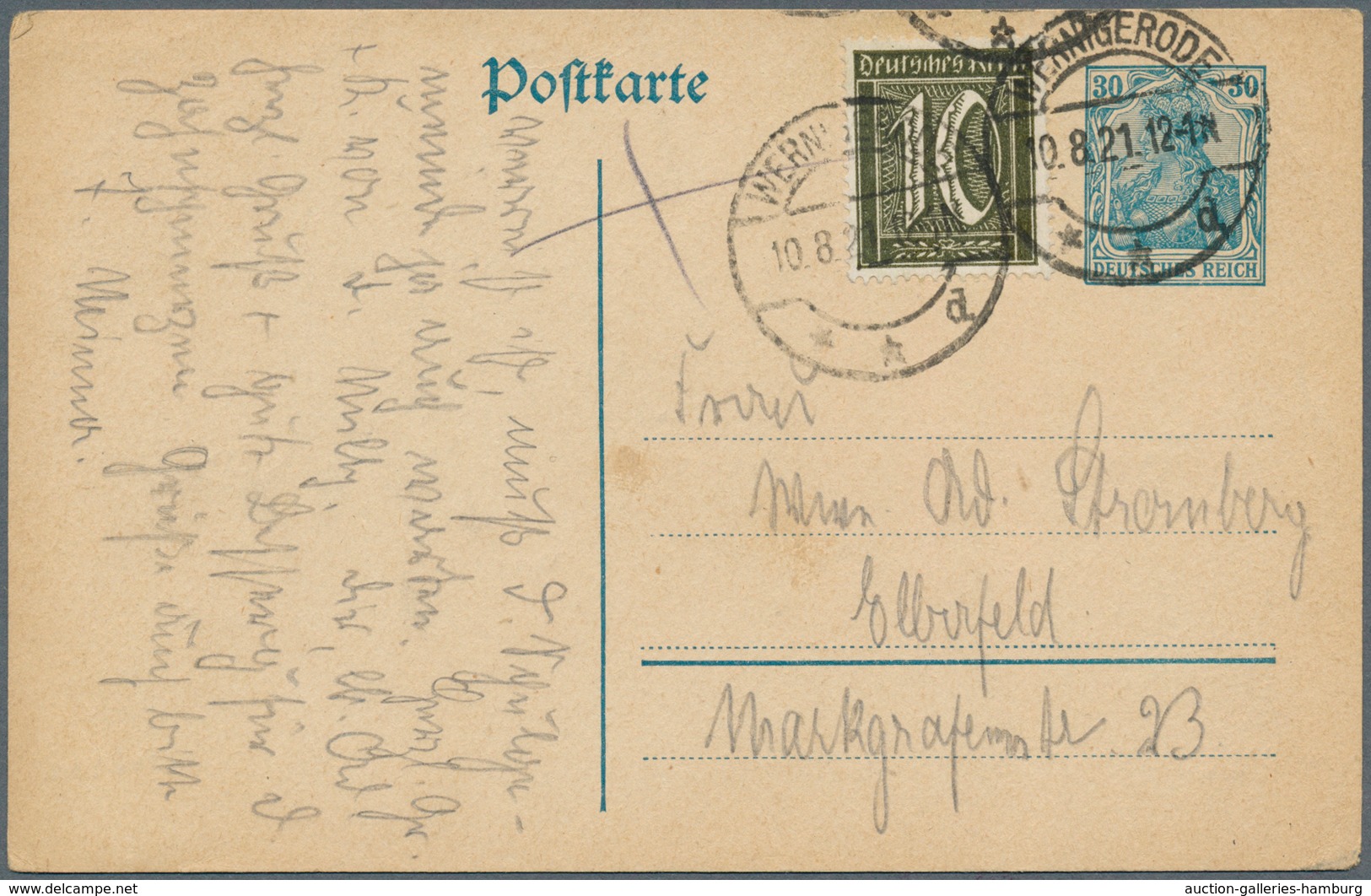 Deutsches Reich - Inflation: 1921, 10 Pfg. Ziffer - Seltene Farbe Schwarzoliv - Als Ergänzung Auf 30 - Unused Stamps