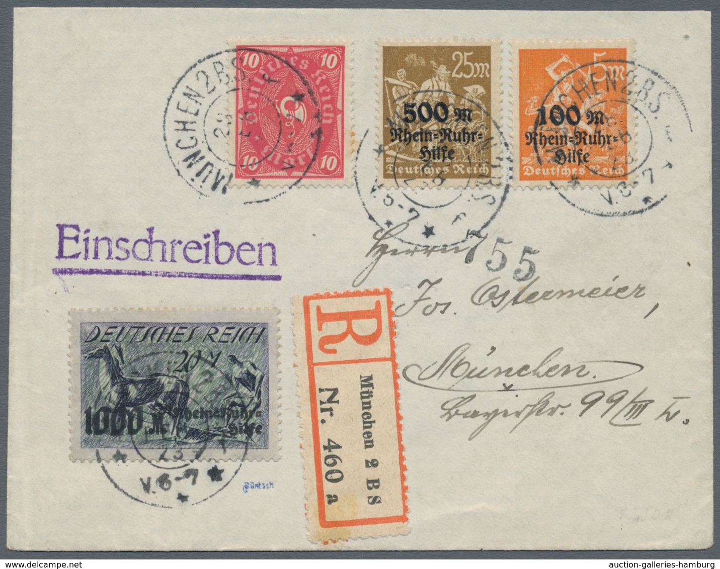 Deutsches Reich - Inflation: 1923, Rhein-Ruhr-Hilfe Komplett Und Zusatzfrankatur Portorichtig Auf Sa - Ungebraucht