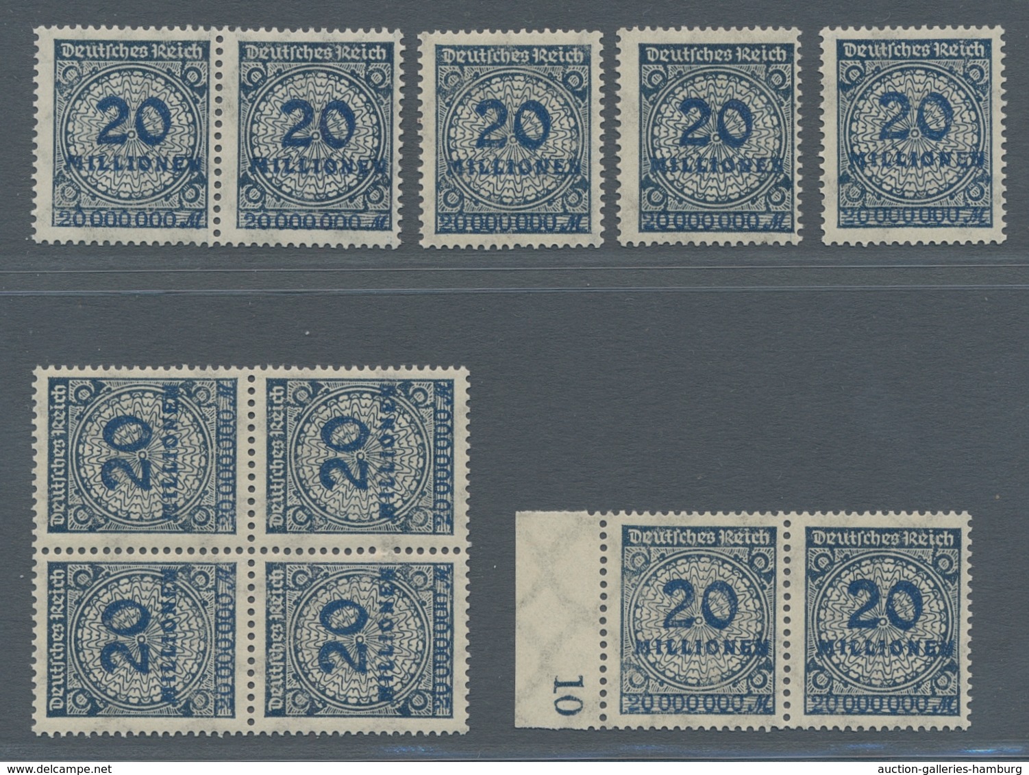 Deutsches Reich - Inflation: 1923, Korbdeckel 20 Millionen B-Farbe "schwarzblau", Parite Von Elf Pos - Unused Stamps