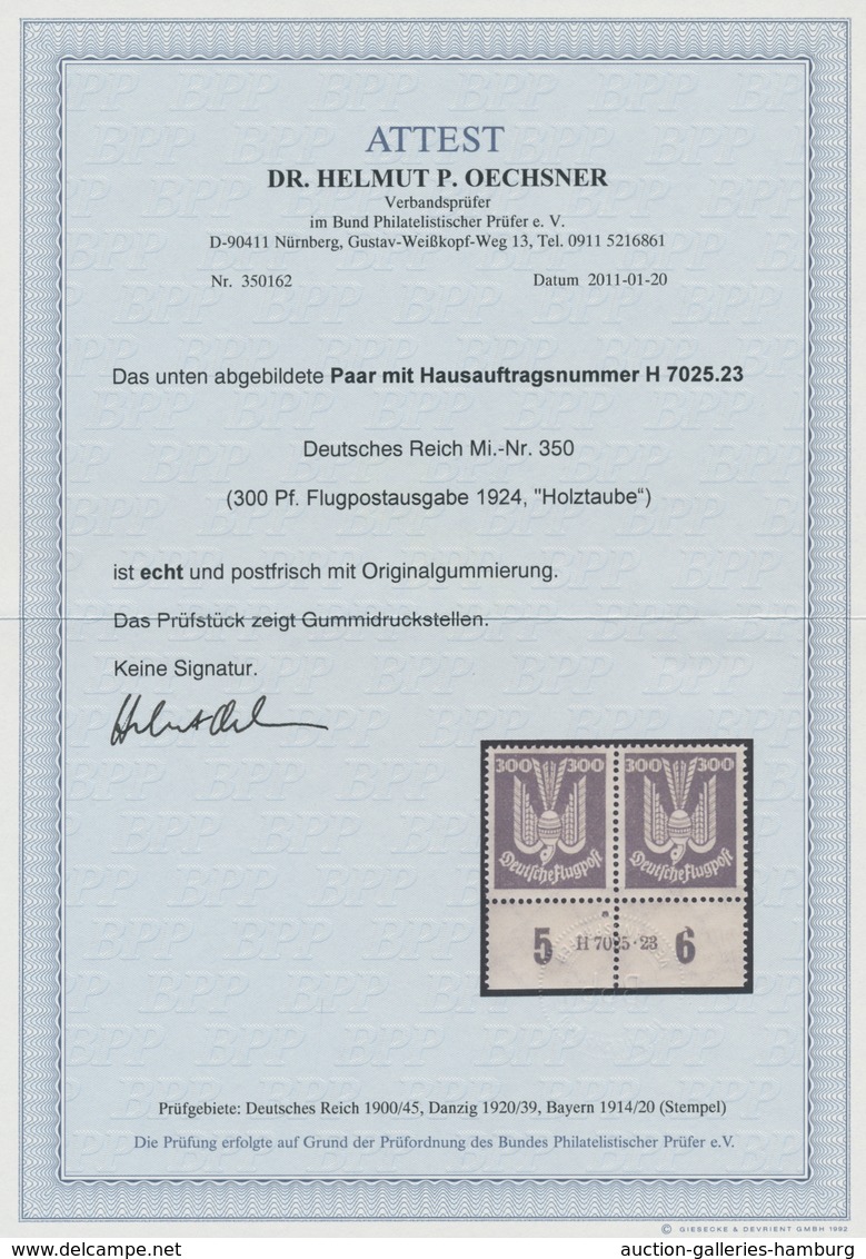 Deutsches Reich - Weimar: 1924, Holztaube 300 Pfennig Dunkeltürkisgrau Im Postfrischem Waagerechtem - Other & Unclassified