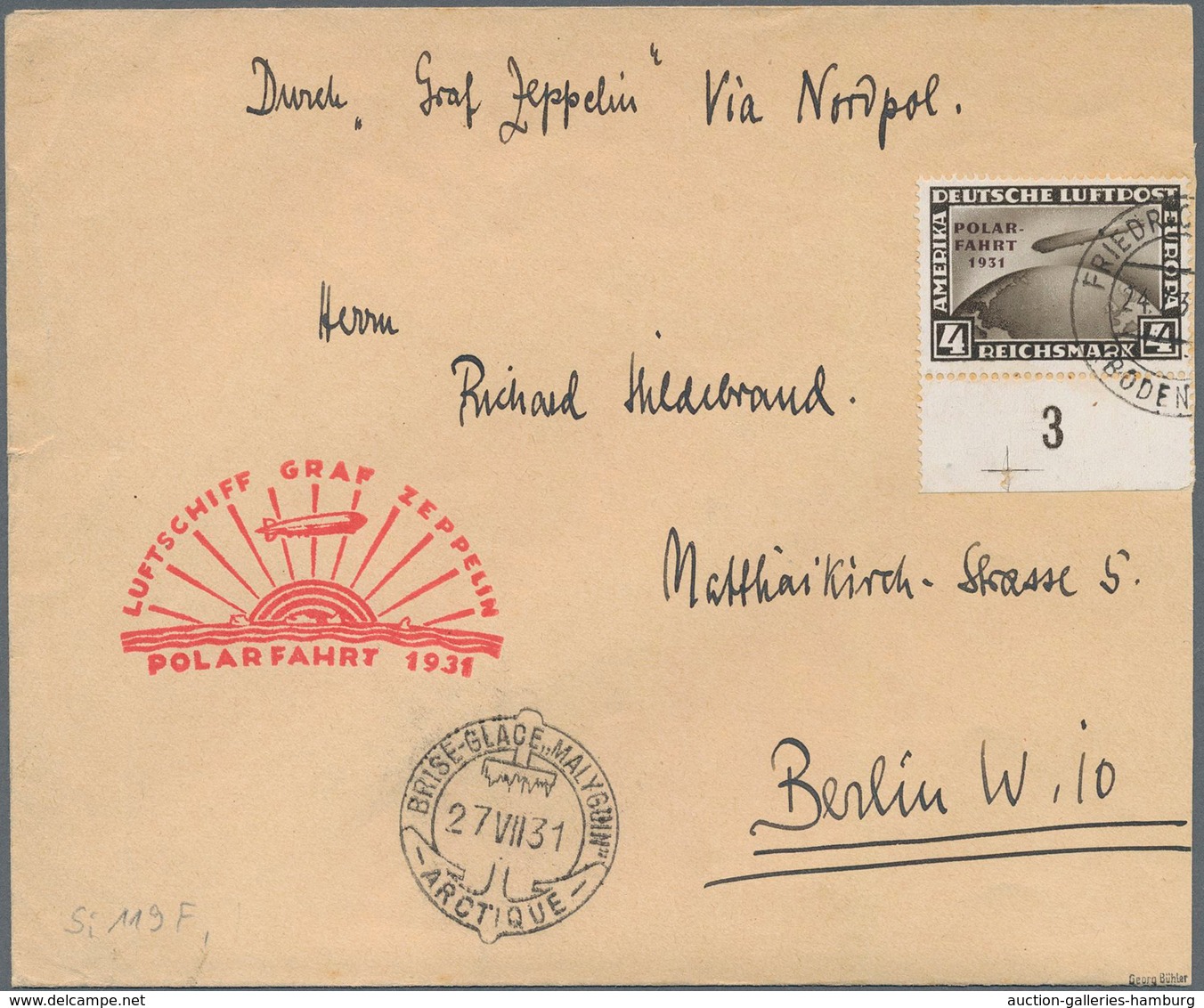 Deutsches Reich - Weimar: 1934, 4 Mark Polarfahrt Vom Unterrand Als Einzelfranaktur Auf Zeppelinbrie - Sonstige & Ohne Zuordnung