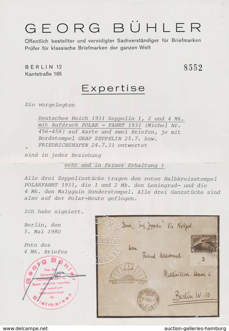 Deutsches Reich - Weimar: 1934, 4 Mark Polarfahrt Vom Unterrand Als Einzelfranaktur Auf Zeppelinbrie - Sonstige & Ohne Zuordnung