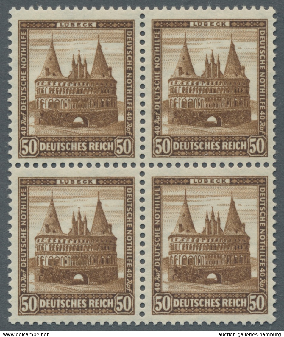 Deutsches Reich - Weimar: 1931; Nothilfe 4 Werte komplett in postfrischen Viererblöcken, tadellose Q