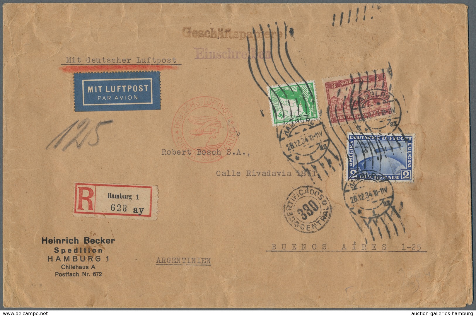 Deutsches Reich - 3. Reich: 1934, Luftpost-Geschäftsbrief Mit U.a. 2 RM "Chicagofahrt" Nach Buenos A - Covers & Documents