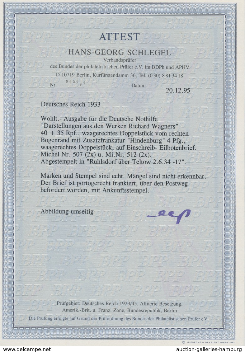 Deutsches Reich - 3. Reich: 1934, Wagner 40 Pfg. Im Waagerechten Randpaar Mit Passerkreuz U. Paar De - Covers & Documents