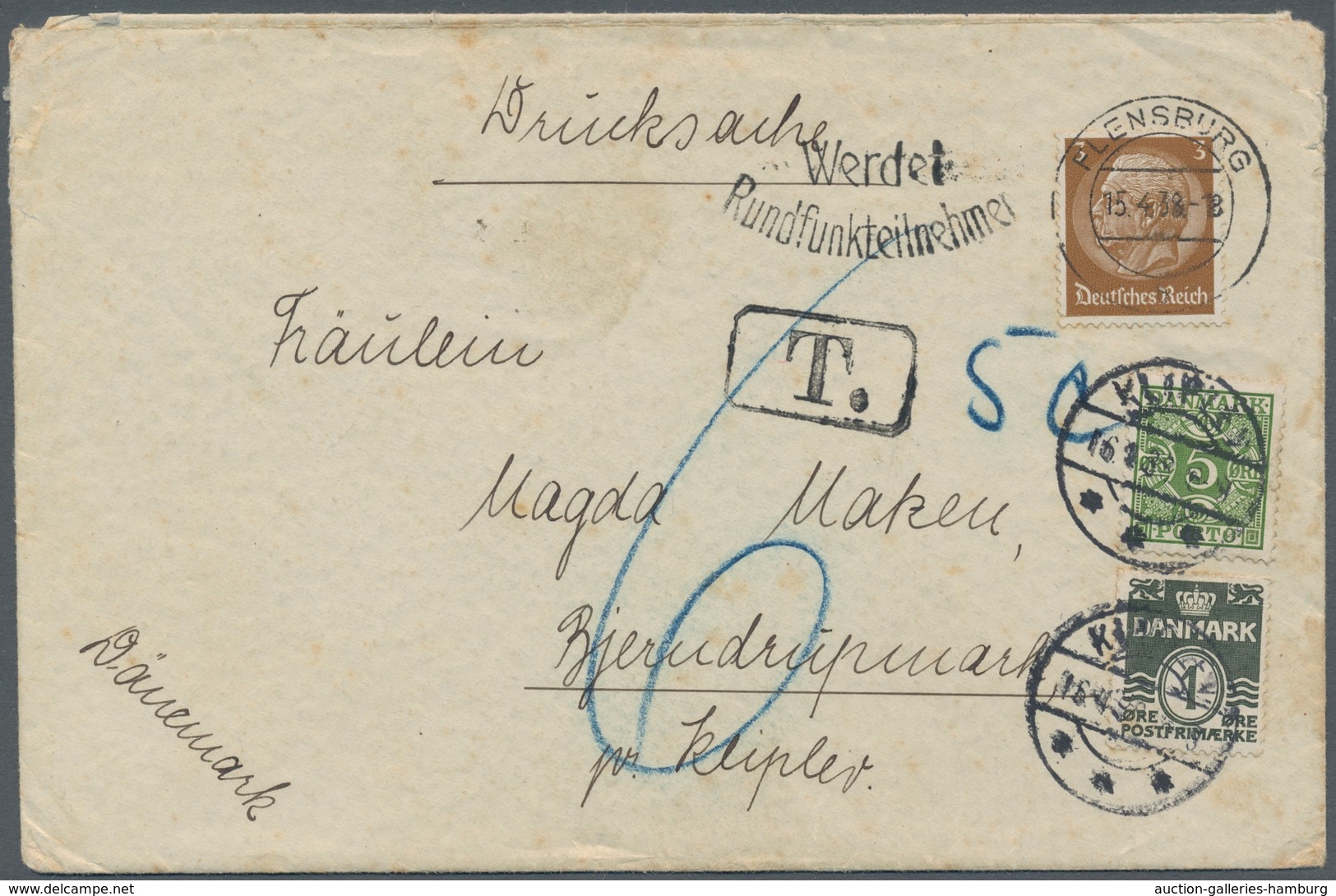 Deutsches Reich - 3. Reich: 1938, Hindenburg Medaillon Auslandsdrucksache Mit Nachporto Von Flensbur - Covers & Documents