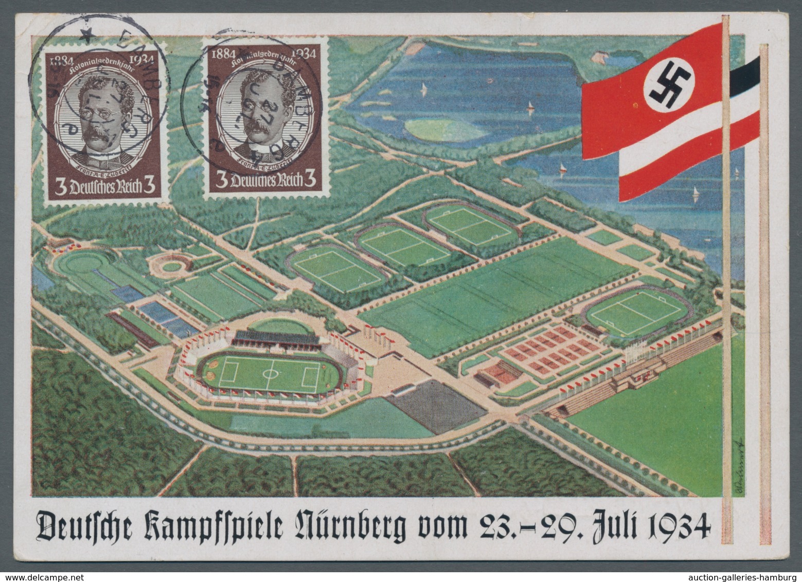 Deutsches Reich - 3. Reich: 1934, Farbige Karte Der Kampfspiele Nürnberg, Mit 2x Nr.540 Bildseitig F - Briefe U. Dokumente