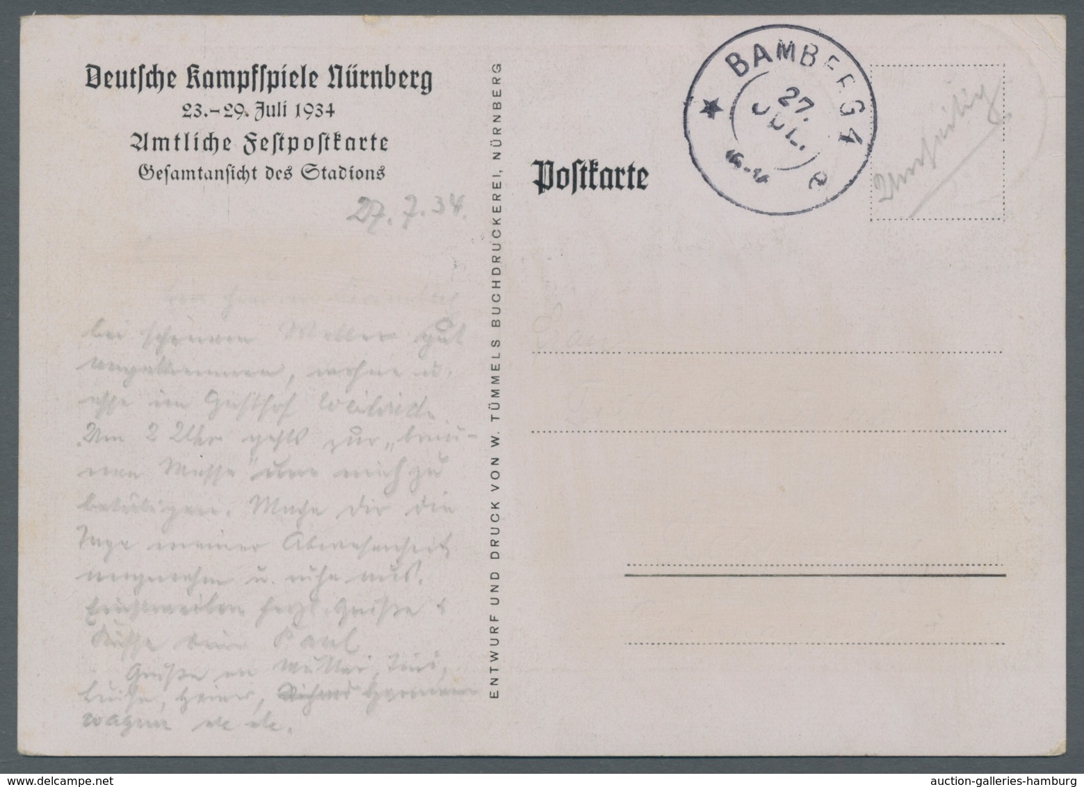 Deutsches Reich - 3. Reich: 1934, Farbige Karte Der Kampfspiele Nürnberg, Mit 2x Nr.540 Bildseitig F - Covers & Documents