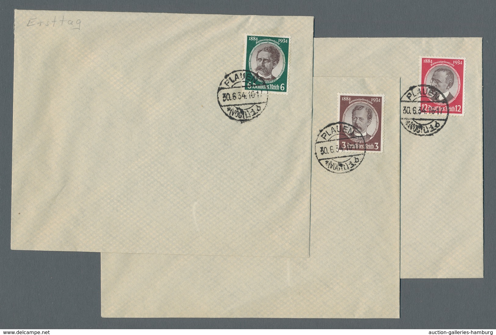 Deutsches Reich - 3. Reich: 1934, 30.6., Kolonialpioniere, 3, 6 Und 12 Pfg. Auf 3 FDCs, Je Mit Tages - Covers & Documents