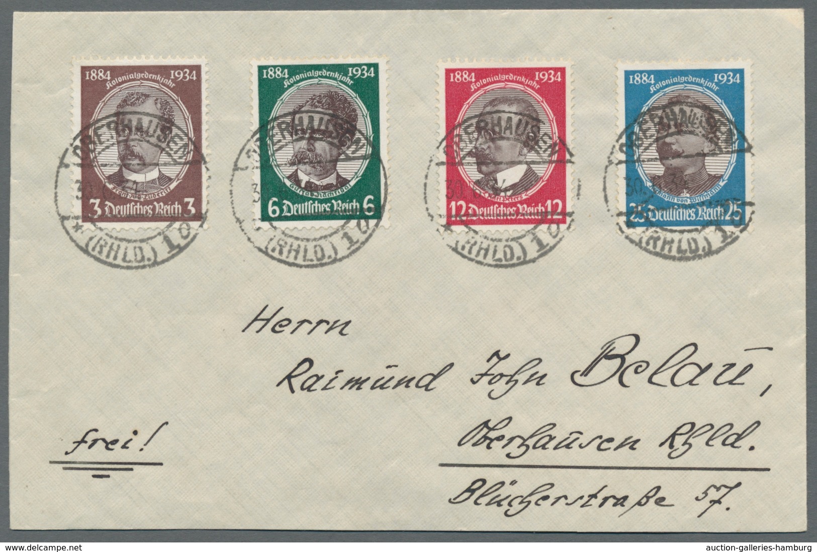 Deutsches Reich - 3. Reich: 1934, "Kolonialfeier" Komplett Je Wert Mit OBERHAUSEN 30.6.34 Als FDC In - Covers & Documents