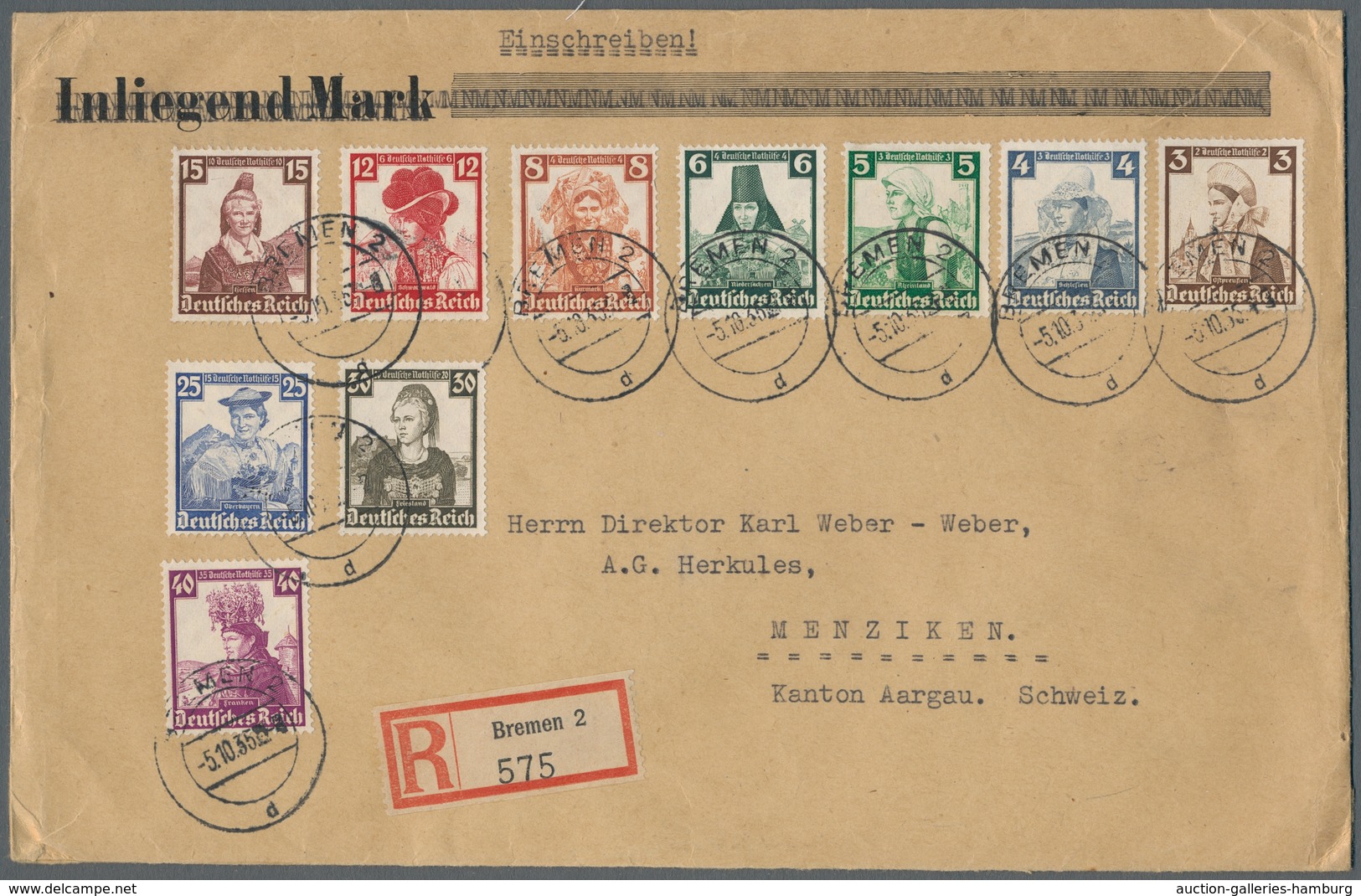 Deutsches Reich - 3. Reich: 1935, 5.10., "Trachten", Kompletter Satz Auf Zweittagsbrief (fast So Sel - Cartas & Documentos