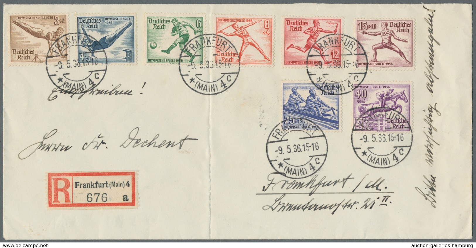 Deutsches Reich - 3. Reich: 1936, "Olympische Spiele Berlin" Komplett Auf Orts-R-FDC FRANKFURT/MAIN - Cartas & Documentos