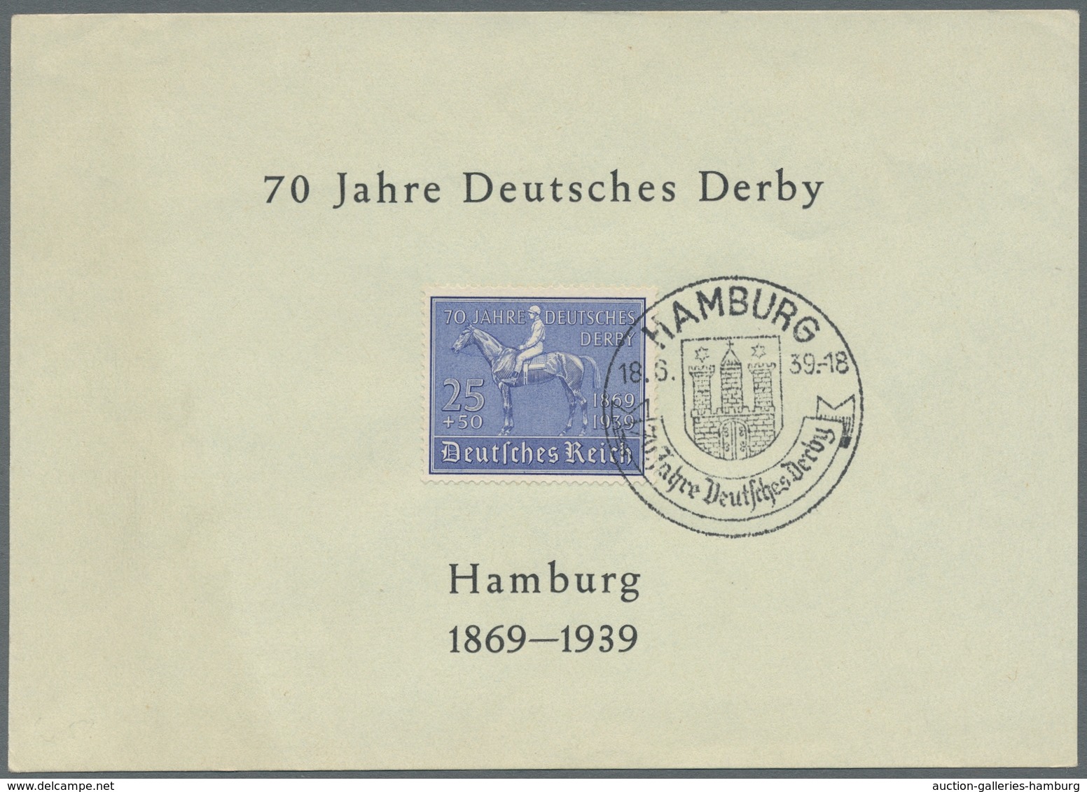 Deutsches Reich - 3. Reich: 1939, Deutsches Derby 3 Mal Auf FDC, Einmal Dabei Auf Gedenkblatt Je Mit - Covers & Documents