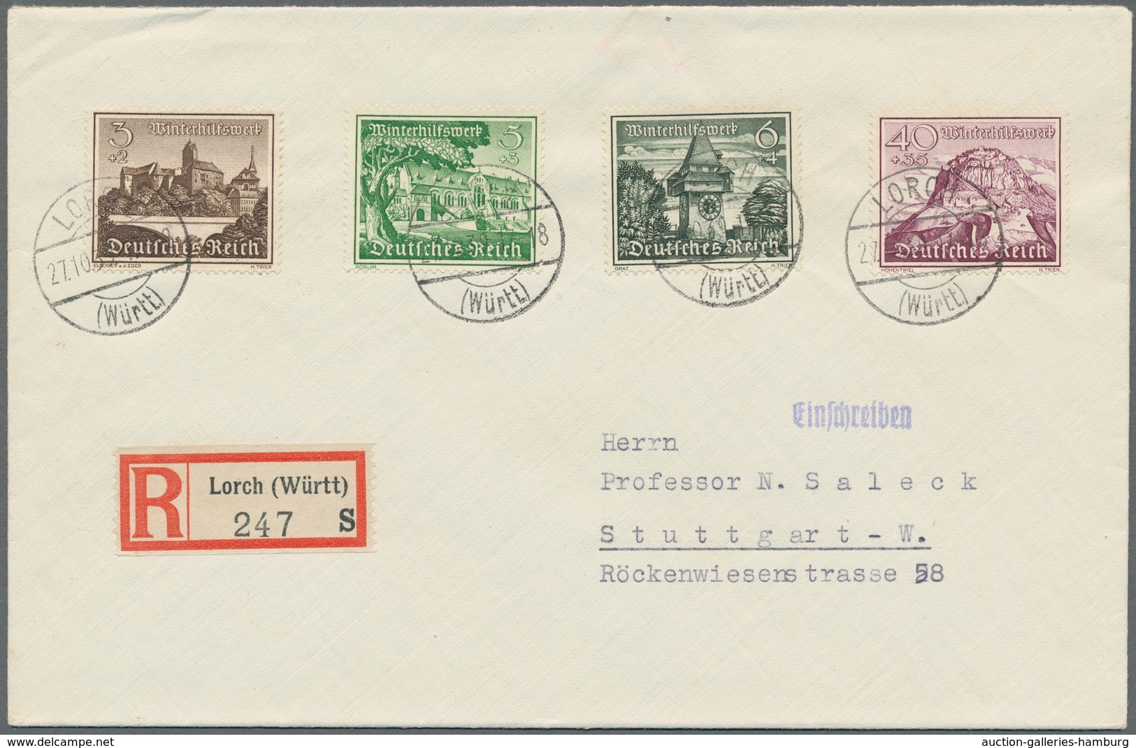 Deutsches Reich - 3. Reich: 1939, Winterhilfswerk, Satz Ohne Die 25 PF. Auf 2 Sieger-R-Briefen (1x Z - Covers & Documents