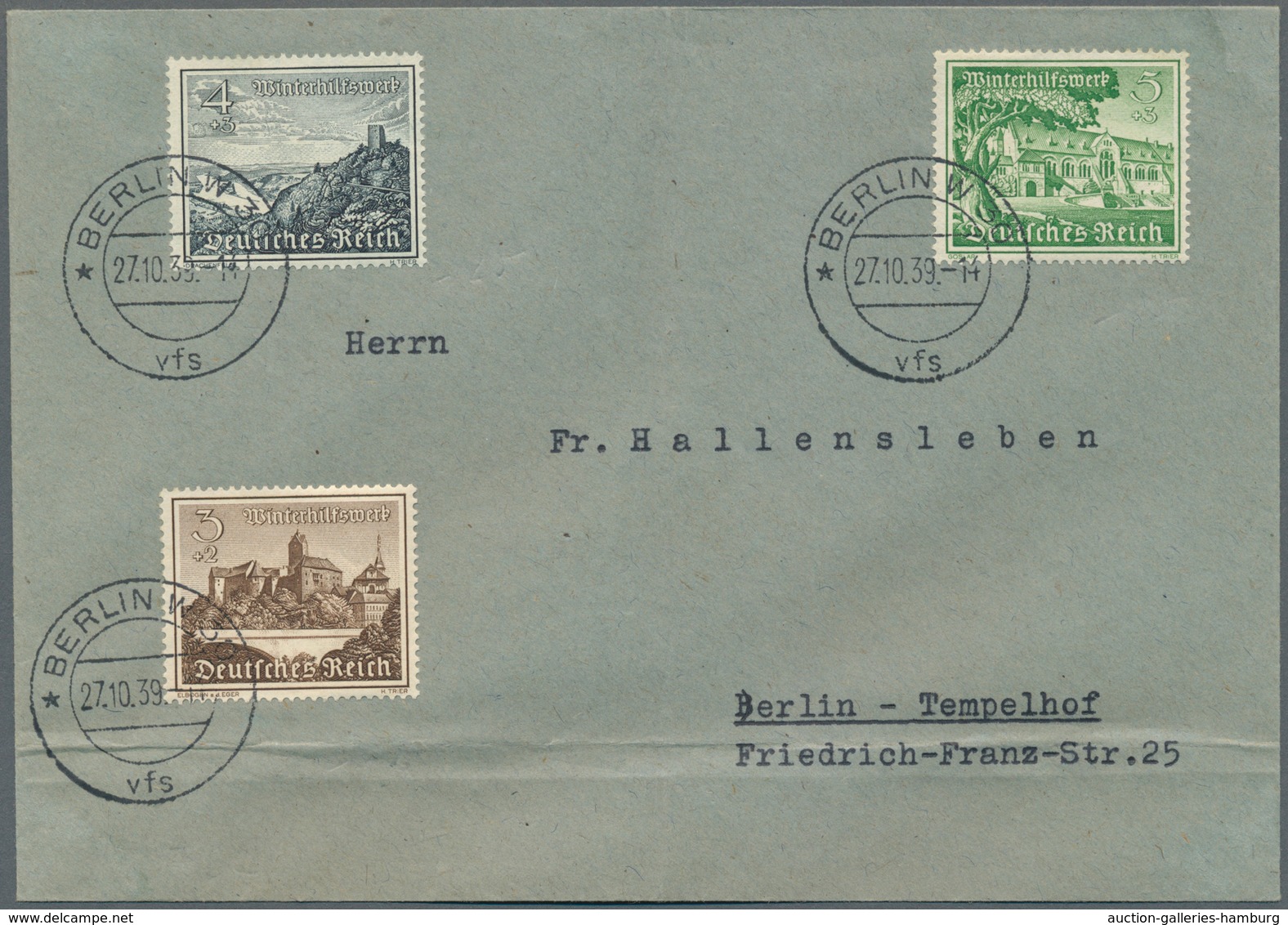 Deutsches Reich - 3. Reich: 1939, WHW Bauwerke, Kompletter Satz Auf Drei (gefalteten) Adressierten V - Covers & Documents