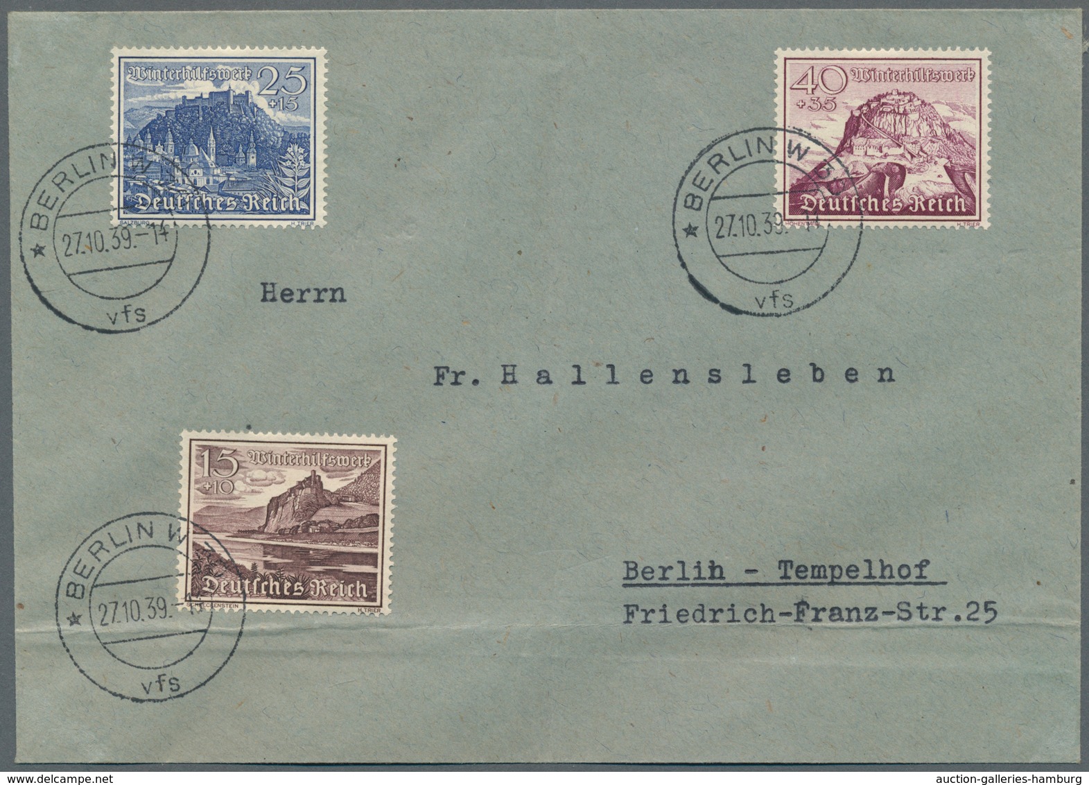 Deutsches Reich - 3. Reich: 1939, WHW Bauwerke, Kompletter Satz Auf Drei (gefalteten) Adressierten V - Covers & Documents