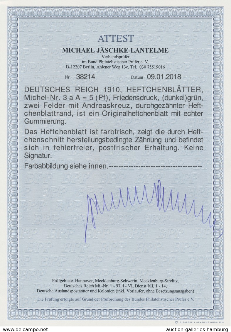 Deutsches Reich - Markenheftchenblätter: 1910, Germania-Markenheftchen 2 Mark, Lot Von Drei Heftchen - Markenheftchen
