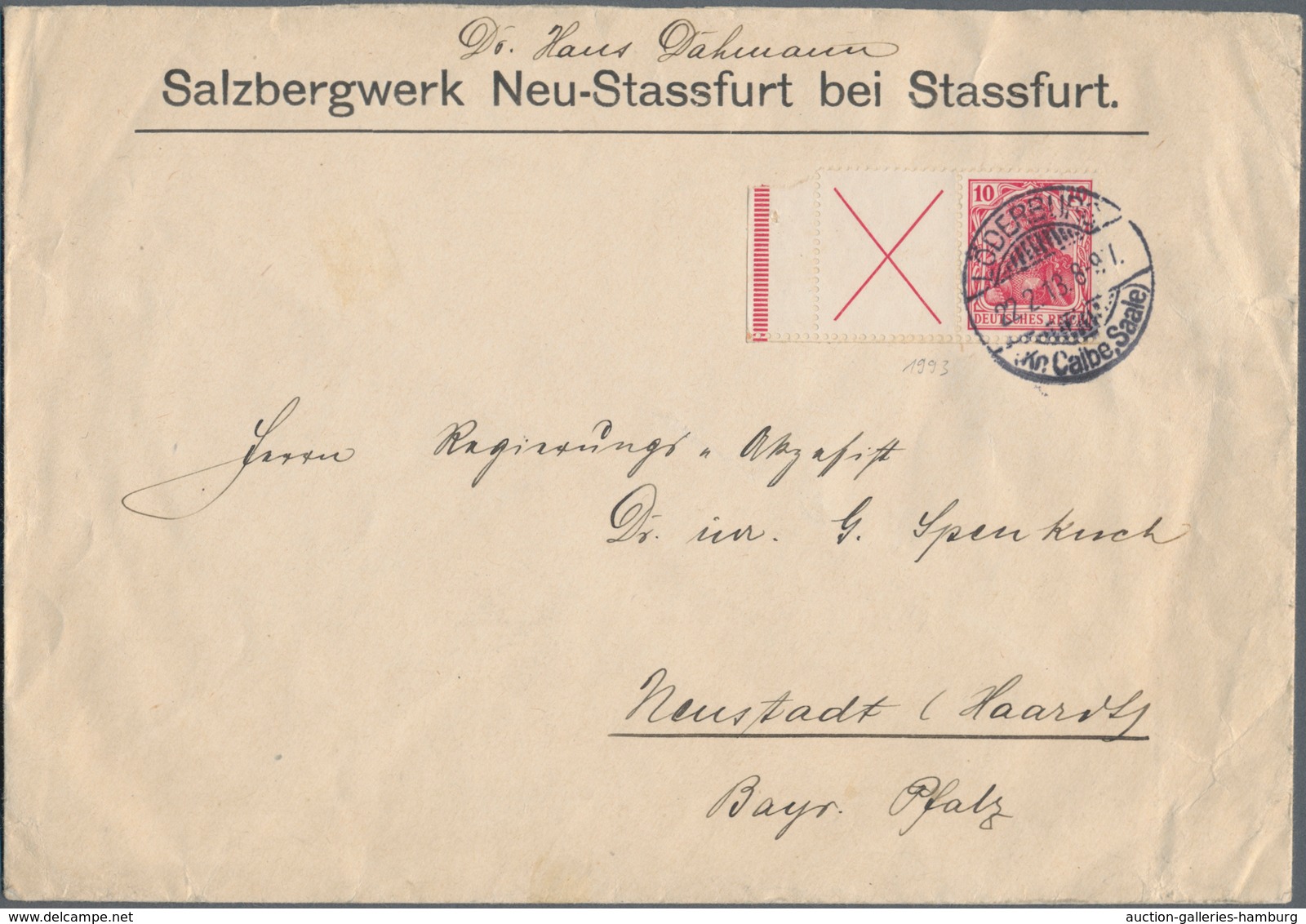 Deutsches Reich - Zusammendrucke: 1911, Germania-Zusammendruck "Andreaskreuz + 10" Mit Linkem Rand ( - Zusammendrucke