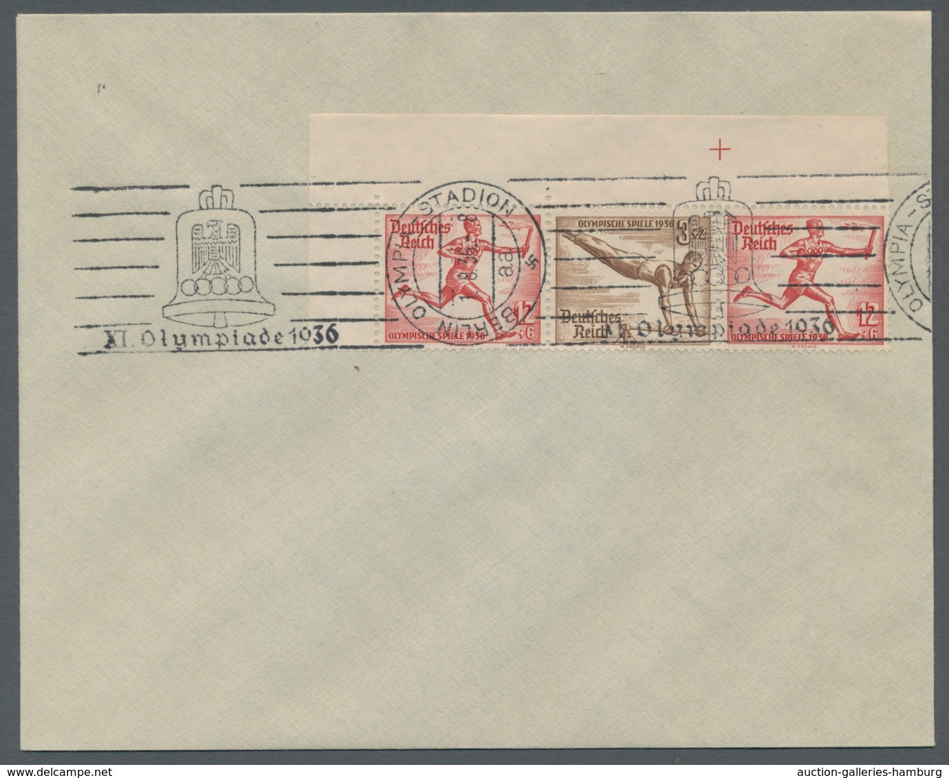 Deutsches Reich - Zusammendrucke: 1936, "3 + 12 + 3, 12 + 3 + 12 Und 6 + 4 + 6 Pfg. Olymp. Spiele" J - Zusammendrucke