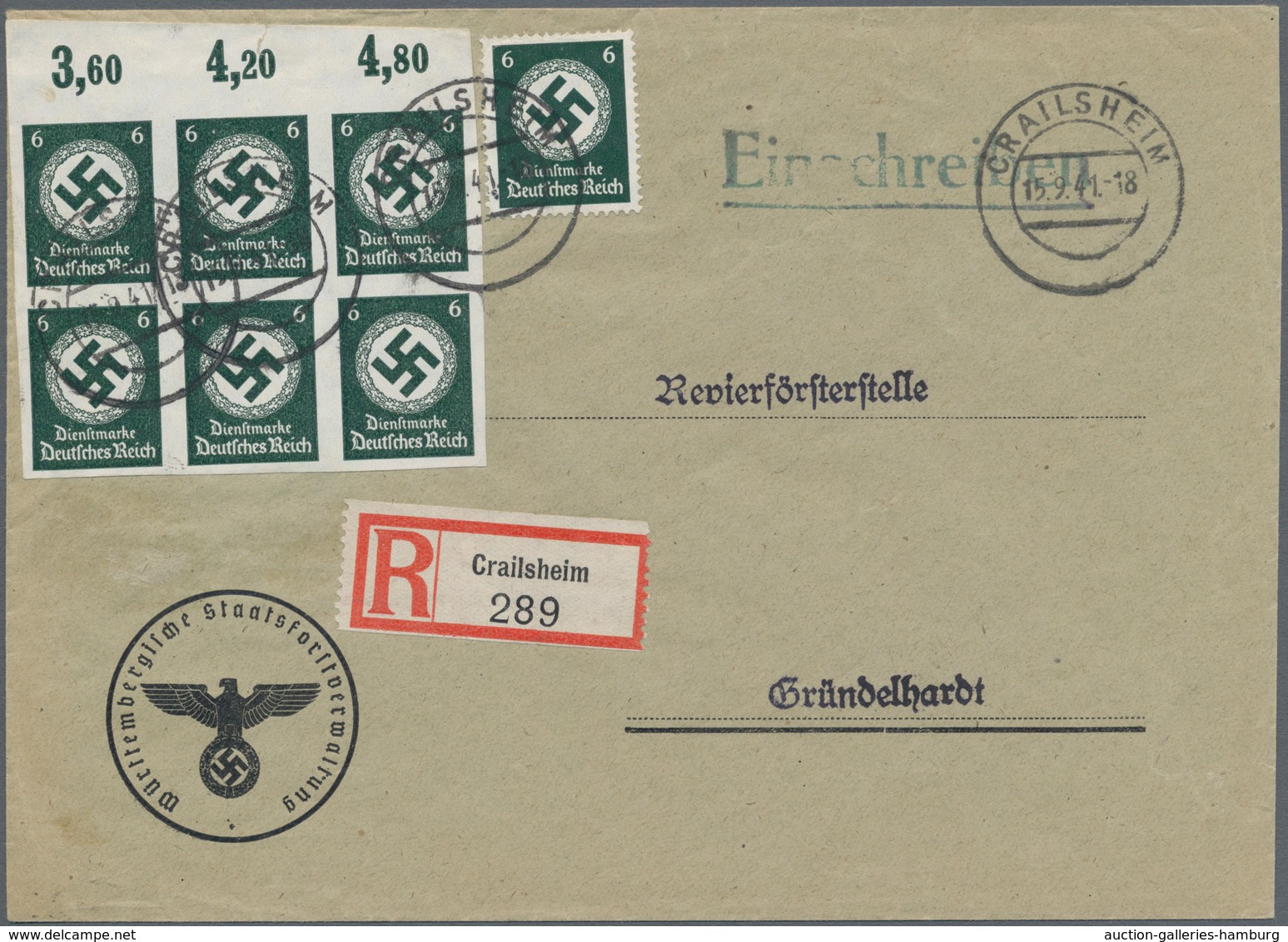 Deutsches Reich - Dienstmarken: 1934: 6 Pf. Parteidienst, UNGEZÄHNTER 6er-Block Vom Oberrand Mit Por - Dienstmarken