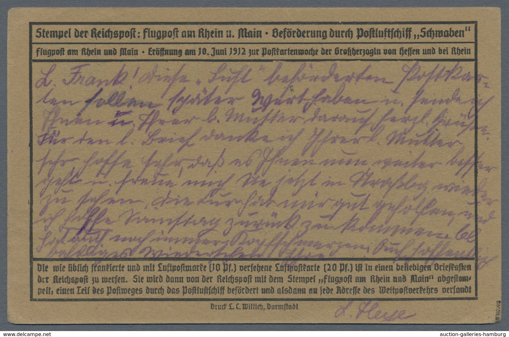 Deutsches Reich - Halbamtliche Flugmarken: 1912, Rhein/Main 10 Pfg. 3 Belege und 1 Beleg 20 Pfg. mit