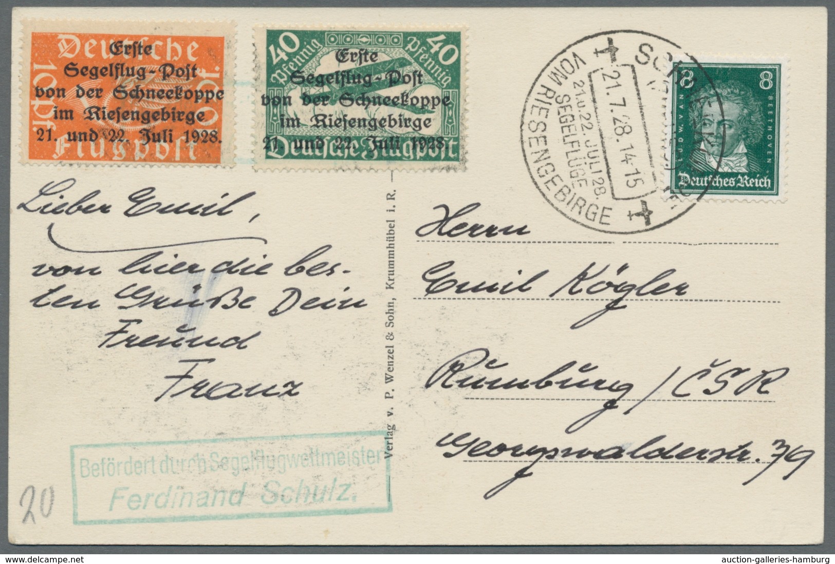 Deutsches Reich - Halbamtliche Flugmarken: 1928, "10 Und 40 Pfg. Segelflugpost Von Der Schneekoppe" - Airmail & Zeppelin