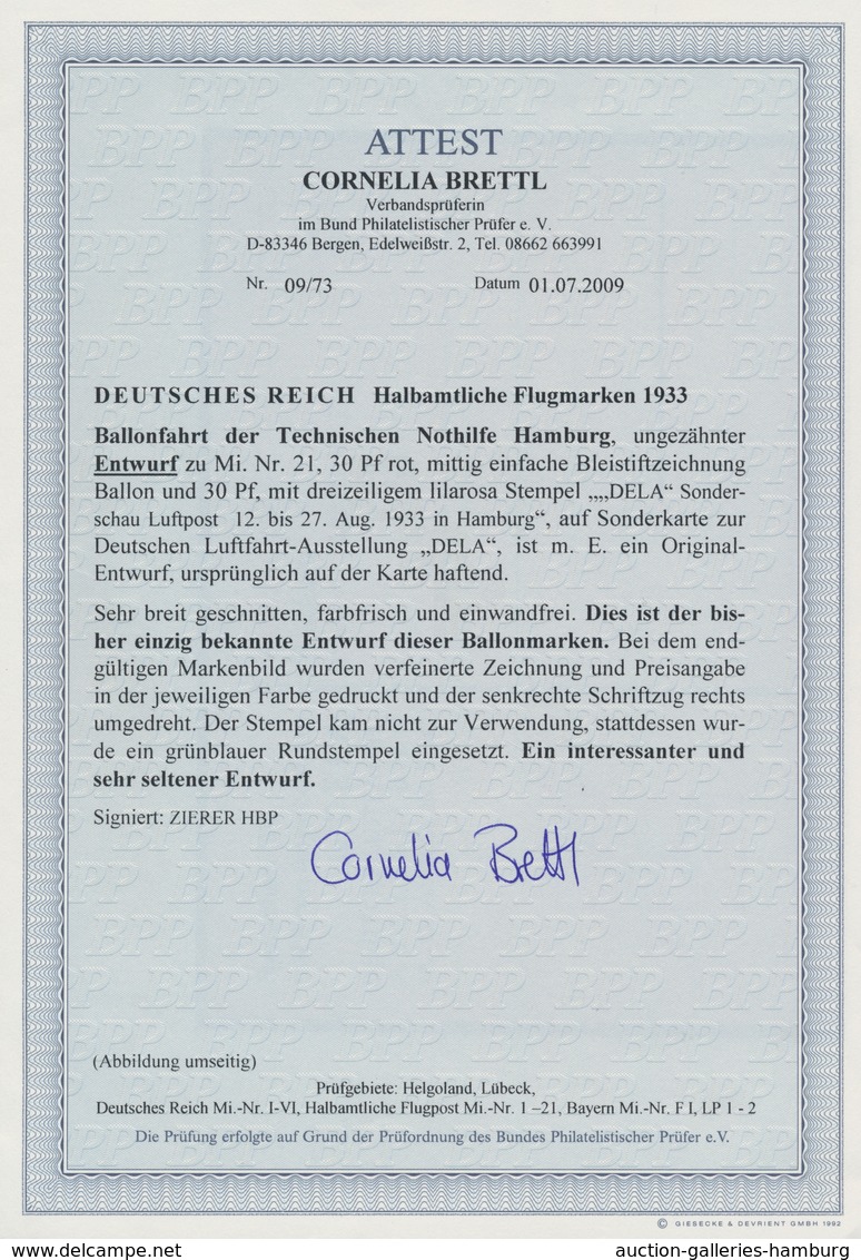 Deutsches Reich - Halbamtliche Flugmarken: 1923: Ballonfahrt Der Technischen Nothilfe Hamburg, Ungez - Airmail & Zeppelin