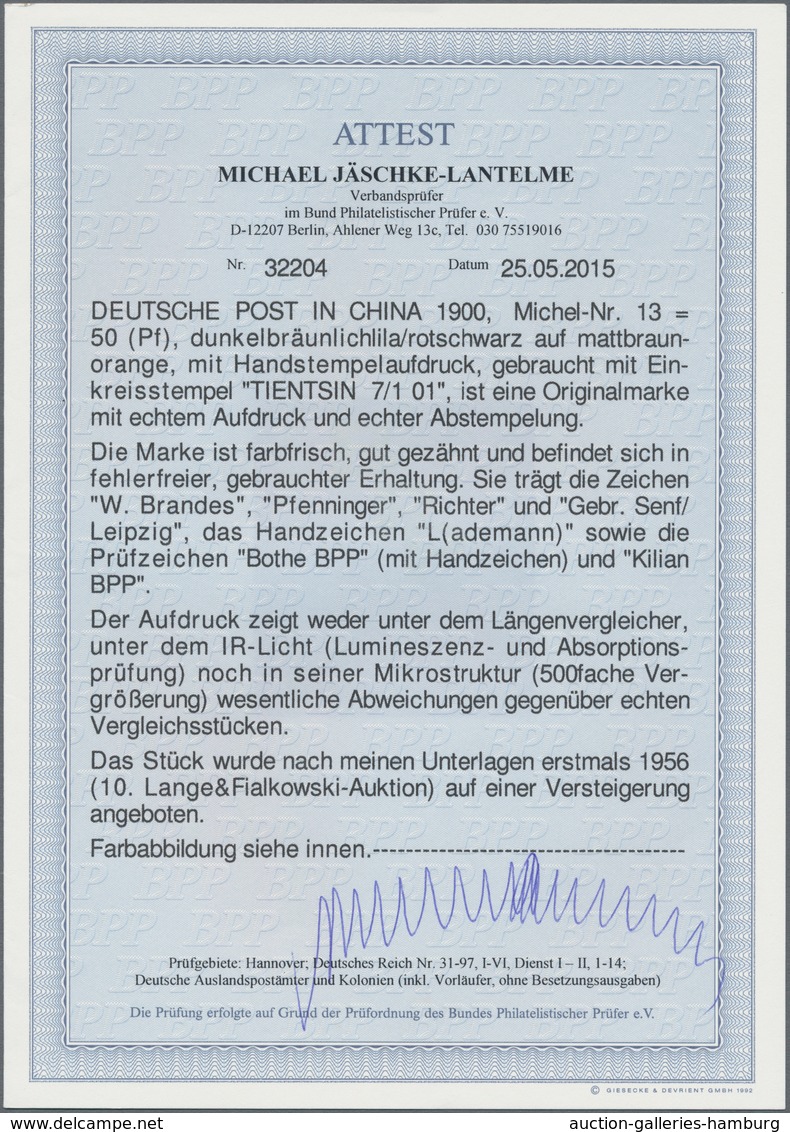 Deutsche Post In China: 1900, Germania 50 Pfg. Mit Handstempelaufdruck, Gestempelt "TIENTSIN 7/1 01" - Deutsche Post In China