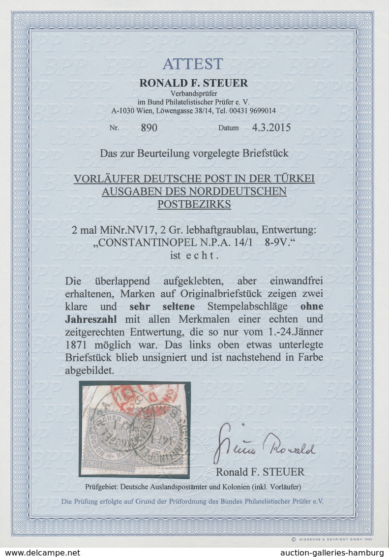 Deutsche Post In Der Türkei - Vorläufer: 1871, Norddeutscher Postbezirk 2 Gr. Lebhaftgraublau, Zwei - Deutsche Post In Der Türkei