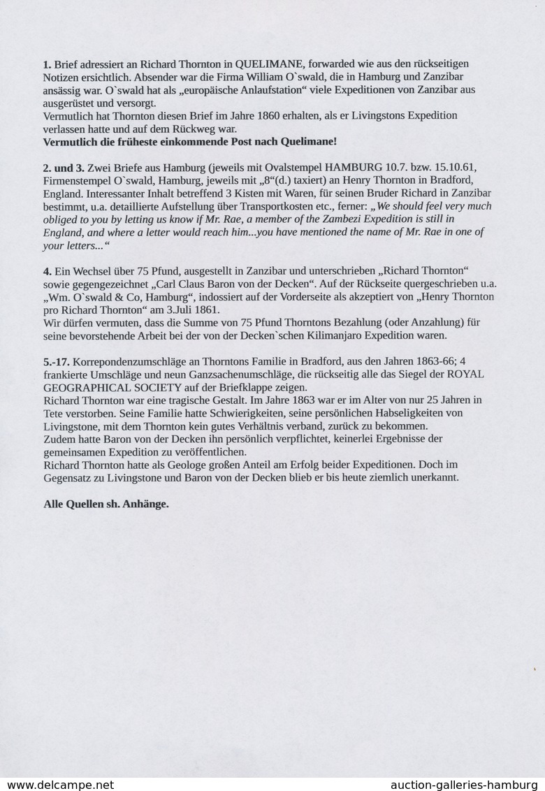 Deutsch-Ostafrika - Besonderheiten: 1860/1866, Dokumentation von 17 Belegen und Dokumenten zum Wirke